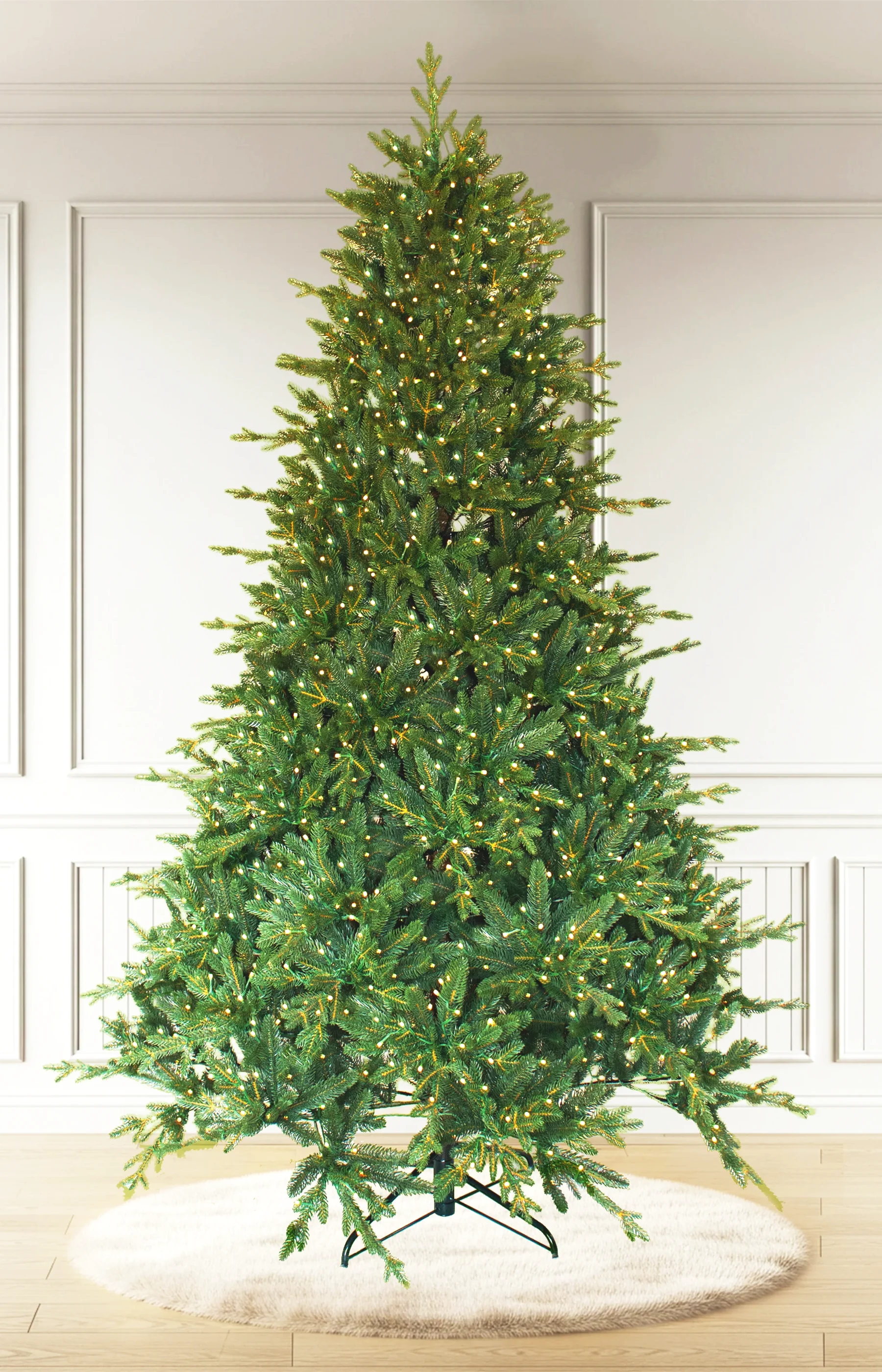 7ft European Silver Fir Ultra Realistic 100% PE Pre-Lit Luxury Christmas Tree Full warm-white lights