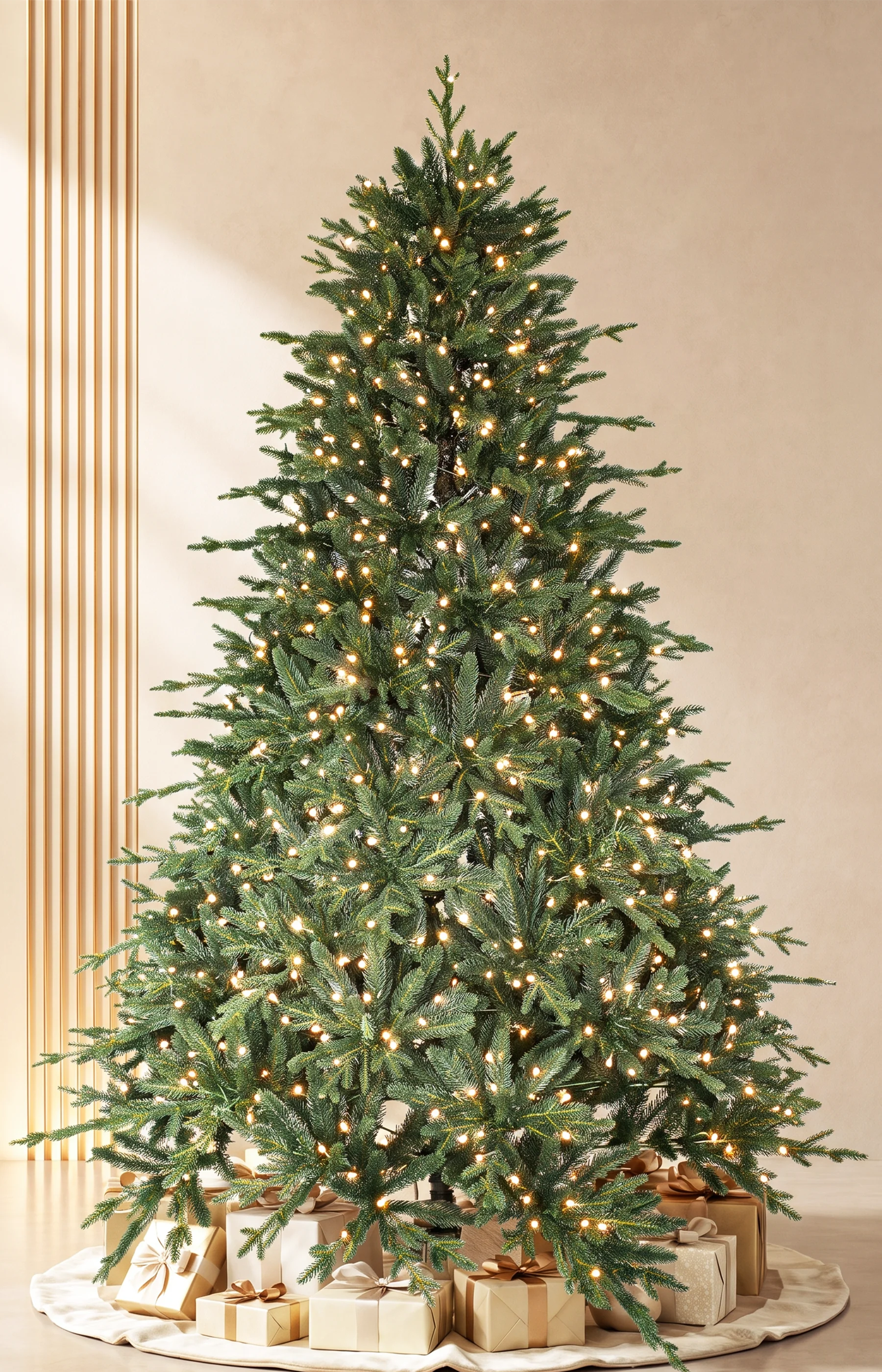 7ft European Silver Fir Ultra Realistic 100% PE Pre-Lit Luxury Christmas Tree Full warm-white lights