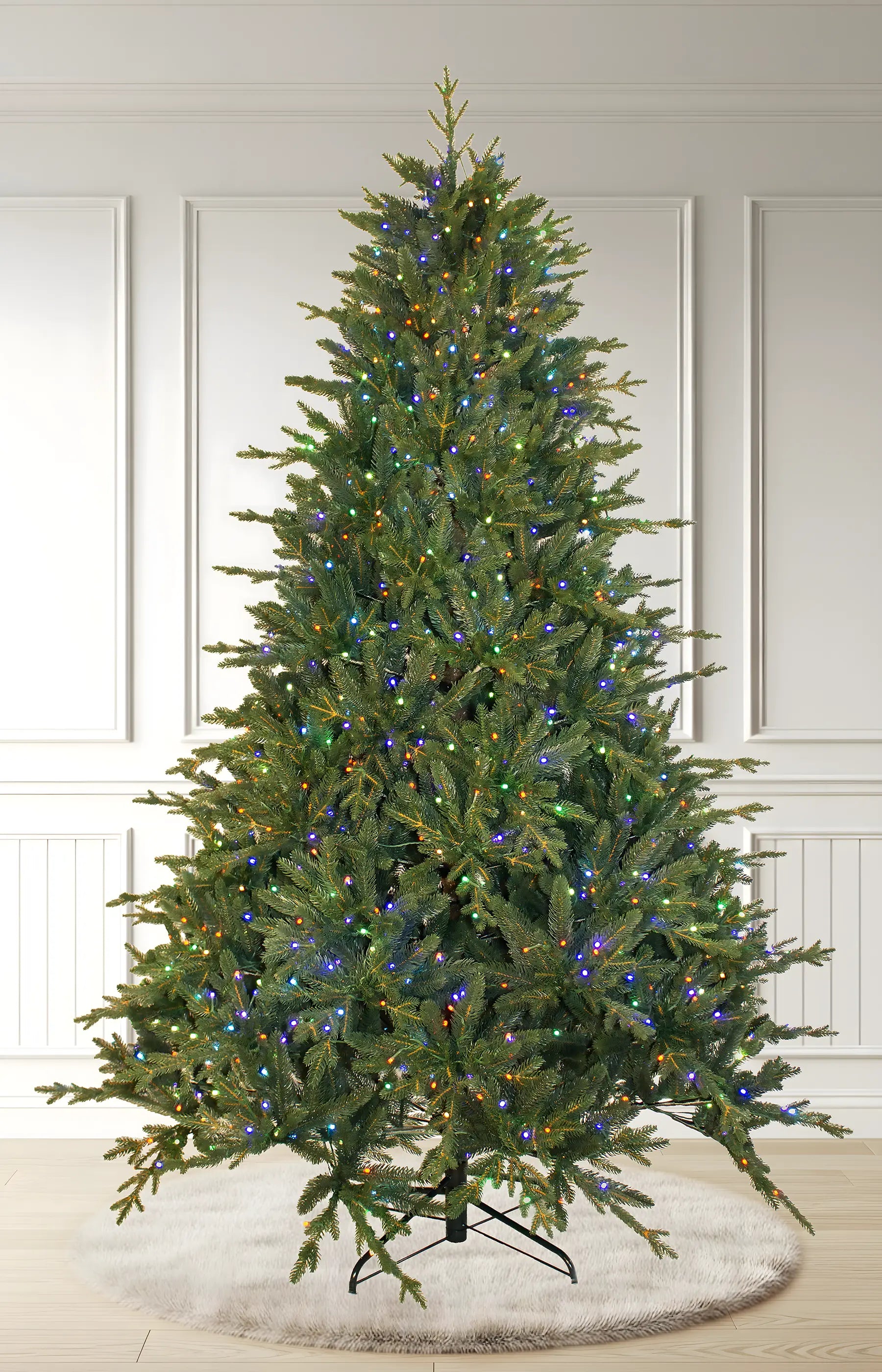 7ft European Silver Fir Ultra Realistic 100% PE Pre-Lit Luxury Christmas Tree Full RGB lights