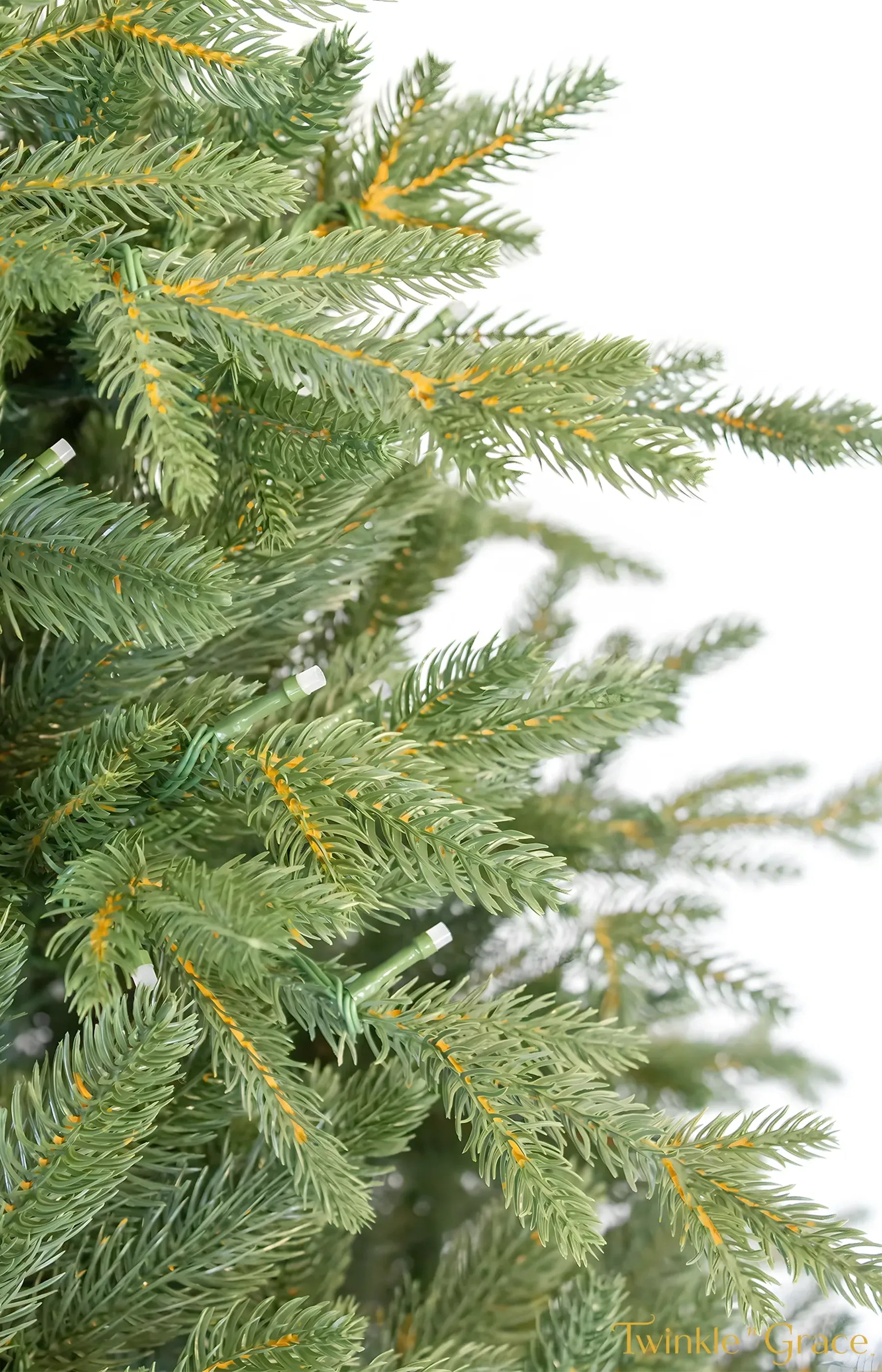 7ft European Silver Fir Ultra Realistic 100% PE Pre-Lit Luxury Christmas Tip Close-up