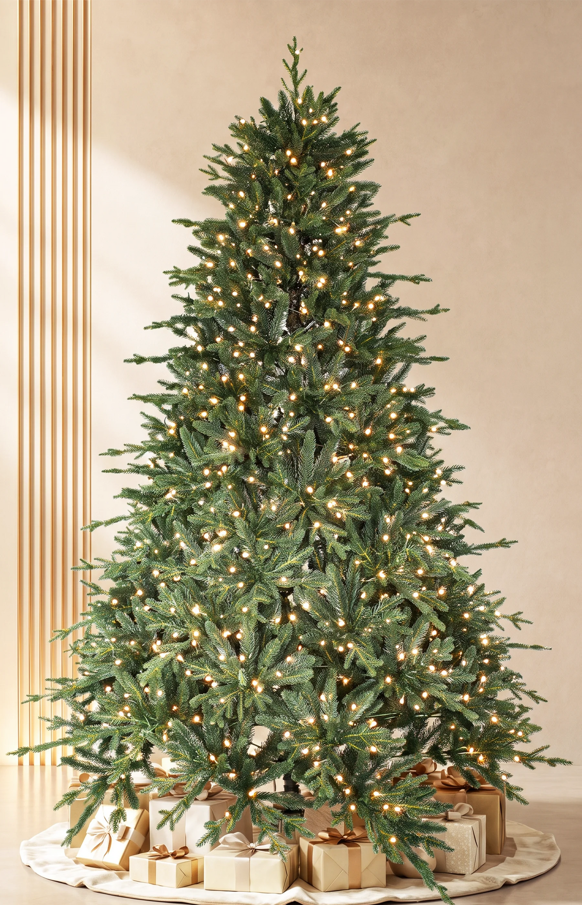 100% PE Pre-Lit Premium Christmas Tree 7ft - Full | European Silver Fir | Ultra Realistic | Warm-White Lights