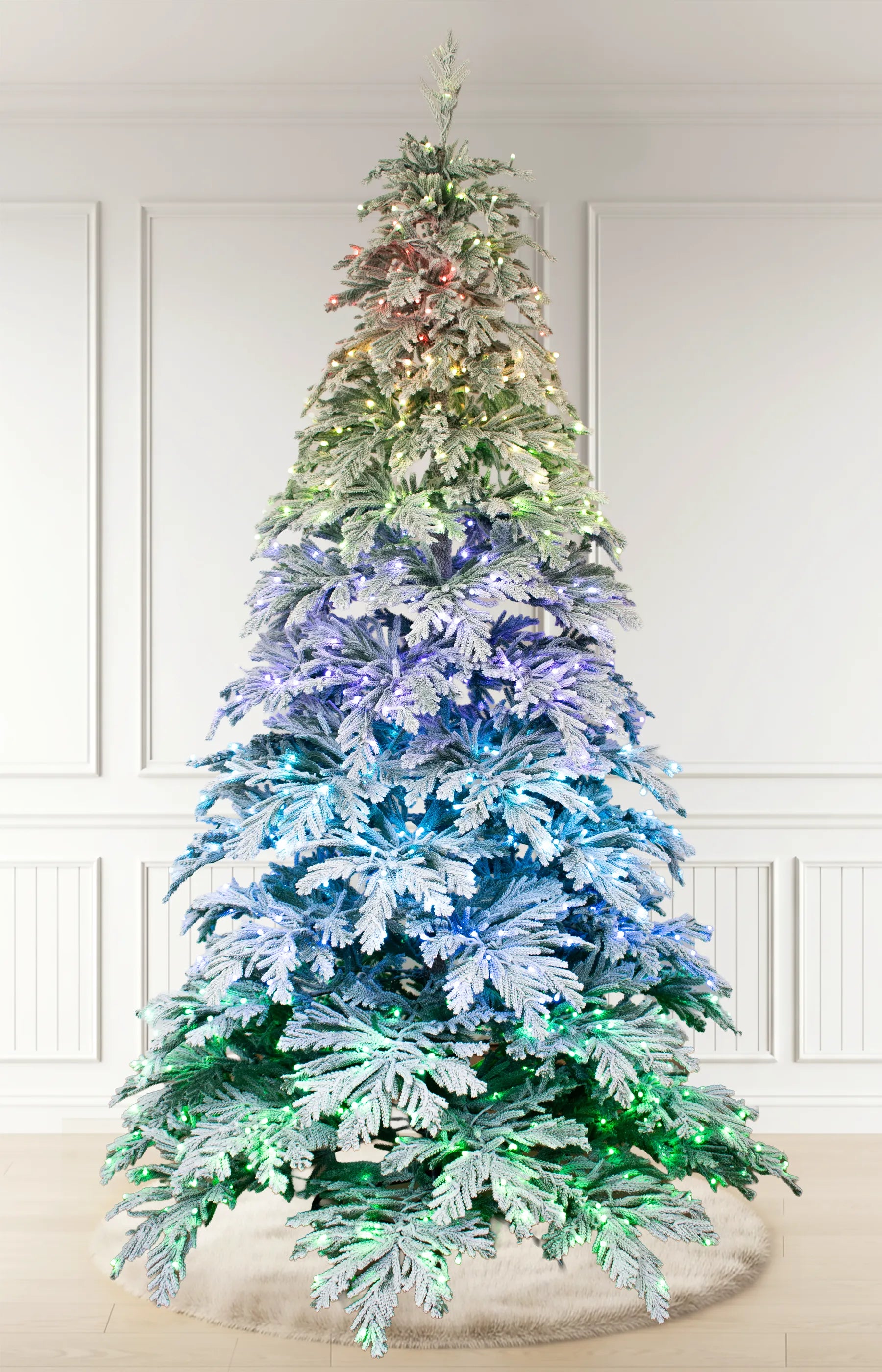 7ft Frosted Blue Spruce Ultra Realistic 100% PE Pre-Lit Luxury Frosted Christmas Tree Full RGB Lights