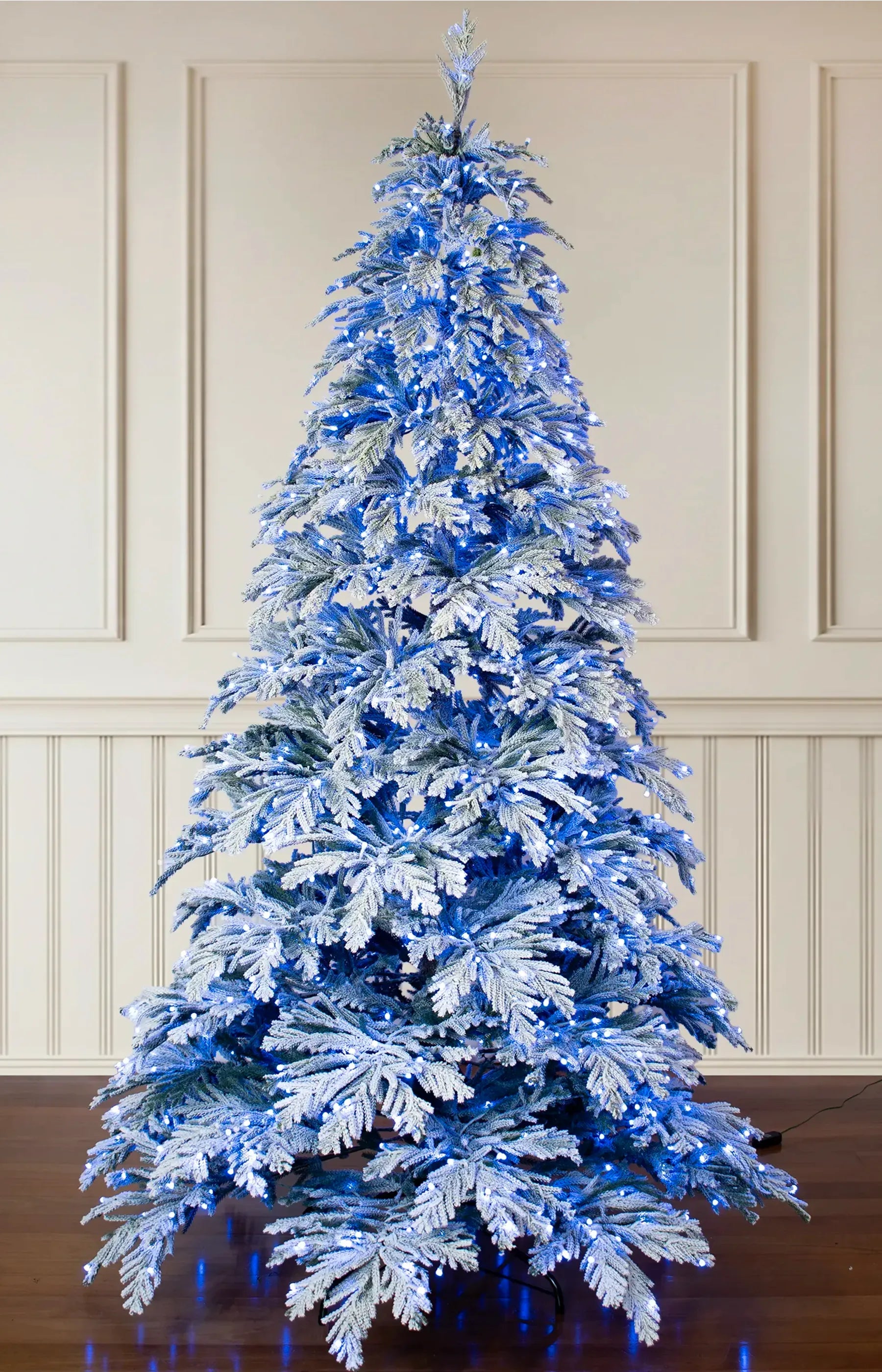 7ft Frosted Blue Spruce Ultra Realistic 100% PE Pre-Lit Luxury Frosted Christmas Tree Full RGB Blue Lights