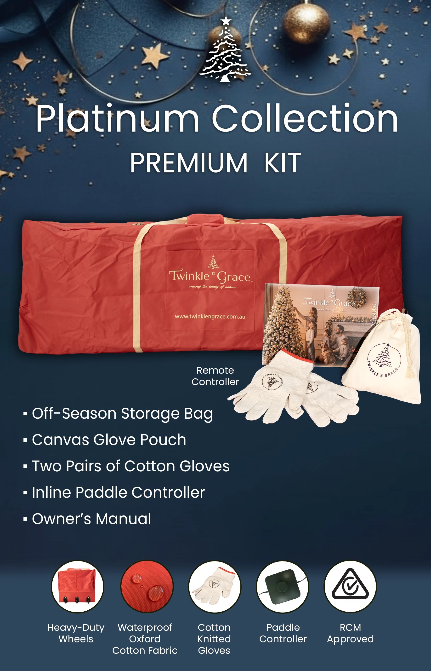 Twinkle n Grace 7ft Ultra Realistic 100% PE Pre-Lit Luxury Christmas Tree 10-Mode Magic Lights Deluxe Premium Kit