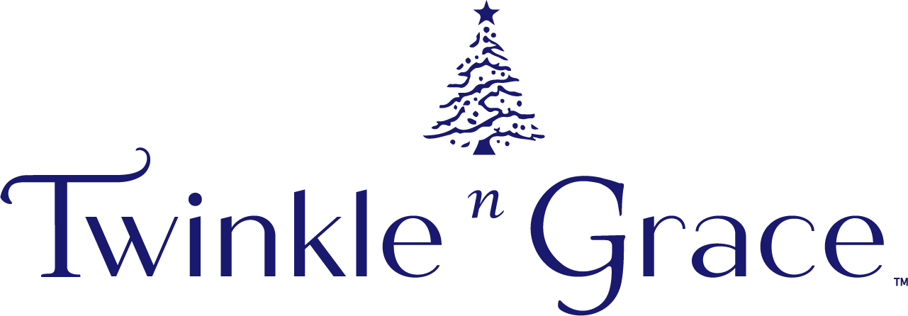 Twinkle n Grace Logo Full With Tagline | Ultra Realistic Luxury Christmas Tree Blue